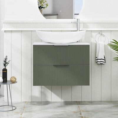 Royal Bathrooms Evora 700mm Sage Green Fluted Wall Hung Countertop Vanity Unit 2 Drawer With Cesar Basin - image 1