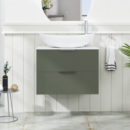 Royal Bathrooms Evora 700mm Sage Green Fluted Wall Hung Countertop Vanity Unit 2 Drawer With Cesar Basin - thumbnail 1