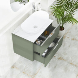 Royal Bathrooms Evora 700mm Sage Green Fluted Wall Hung Countertop Vanity Unit 2 Drawer With Cesar Basin - thumbnail 3