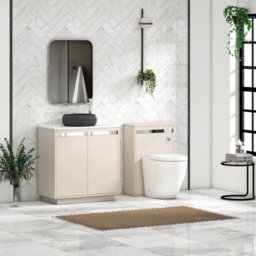 Royal Bathrooms Orion 800mm Warm Taupe Floor Standing Plain White Countertop Vanity Unit 2 Door With Milan Black Basin & Chrome Accent Trim - thumbnail 3