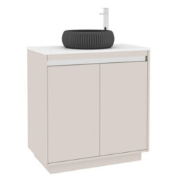 Royal Bathrooms Orion 800mm Warm Taupe Floor Standing Plain White Countertop Vanity Unit 2 Door With Milan Black Basin & Chrome Accent Trim - thumbnail 6