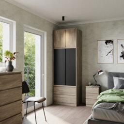 Urbn-Living Urbnliving 240Cm Modern Black Sliding Door Wardrobe With Hanging Rail Oak Carcass Black Doors - thumbnail 1