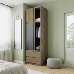 Urbn-Living Urbnliving 240Cm Modern Black Sliding Door Wardrobe With Hanging Rail Oak Carcass Black Doors - thumbnail 4