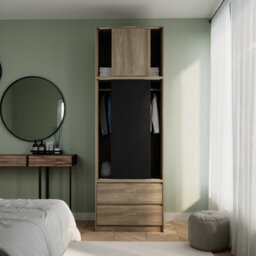 Urbn-Living Urbnliving 240Cm Modern Black Sliding Door Wardrobe With Hanging Rail Oak Carcass Black Doors - thumbnail 3