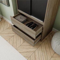 Urbn-Living Urbnliving 240Cm Modern Black Sliding Door Wardrobe With Hanging Rail Oak Carcass Black Doors - thumbnail 6