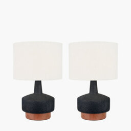 Pacific Lifestyle Set Of 2 Elio Black And Wood Effect Textured Ceramic Table Lamp - thumbnail 3