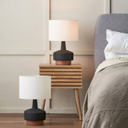 Pacific Lifestyle Set Of 2 Elio Black And Wood Effect Textured Ceramic Table Lamp