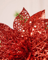 Werchristmas Set Of 3 Red Glitter Artificial Poinsettia Flowers, 15 Cm - thumbnail 5