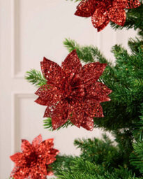 Werchristmas Set Of 3 Red Glitter Artificial Poinsettia Flowers, 15 Cm - thumbnail 2