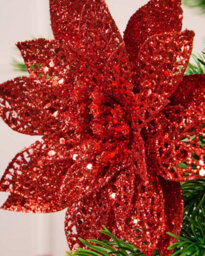 Werchristmas Set Of 3 Red Glitter Artificial Poinsettia Flowers, 15 Cm - thumbnail 3