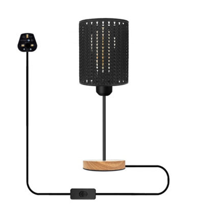 Modern Wooden Stand Bedside Table Lamp With Metal Cage , On Off Switch Black Lamp