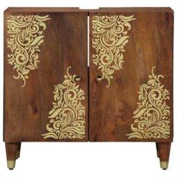 Berkfield Elegant Bathroom Sink Cabinet Honey Brown With Gold Features Solid Wood - thumbnail 3
