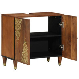 Berkfield Elegant Bathroom Sink Cabinet Honey Brown With Gold Features Solid Wood - thumbnail 1