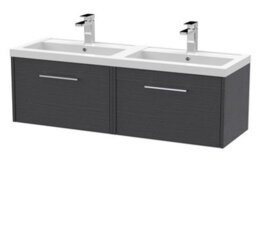 Hudson Reed Juno Wall Hung 2 Soft Close Drawer Vanity Unit With Double Basin In Graphite Grey Woodgrain Finish, 1200mm - thumbnail 5