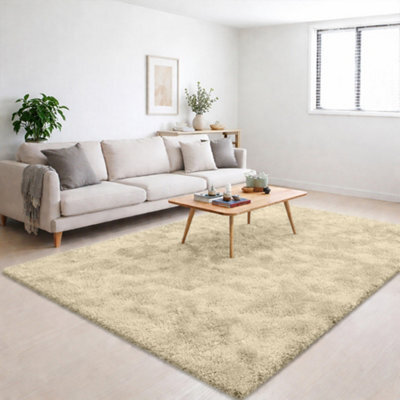Bedlooms Cream Non-Slip Shaggy Rug 120X170Cm, Modern Area Rug Living Room Bedroom Hall Rugs