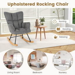 Costway Modern Linen Rocking Accent Chair Upholstered Glider Rocker Armchair - thumbnail 9