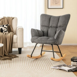 Costway Modern Linen Rocking Accent Chair Upholstered Glider Rocker Armchair - thumbnail 3