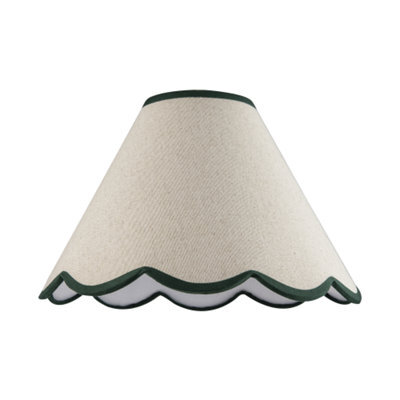 Happy Homewares Scallop Edge Natural Textured Linen Coolie Lamp Shade With Green Trims - image 1