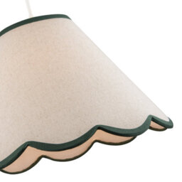 Happy Homewares Scallop Edge Natural Textured Linen Coolie Lamp Shade With Green Trims - thumbnail 4
