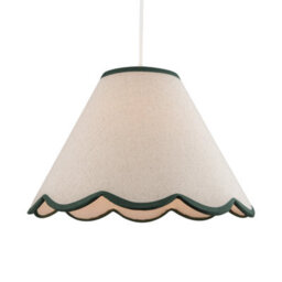 Happy Homewares Scallop Edge Natural Textured Linen Coolie Lamp Shade With Green Trims - thumbnail 2
