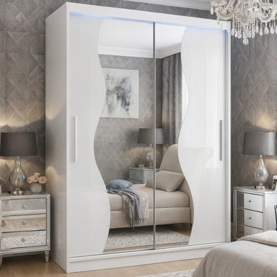 Mirrored Sliding Door Wardrobe Westa S White With Rgb Led Lights - image 1