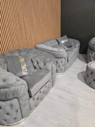 Ambassador 3 Seater And 2 Seater And 1 Seater Coffee Table Set Sofa Grey And Chrome Accents - thumbnail 4
