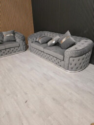 Ambassador 3 Seater And 2 Seater And 1 Seater Coffee Table Set Sofa Grey And Chrome Accents - thumbnail 6