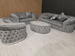 Ambassador 3 Seater And 2 Seater And 1 Seater Coffee Table Set Sofa Grey And Chrome Accents
