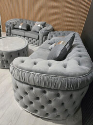 Ambassador 3 Seater And 2 Seater And 1 Seater Coffee Table Set Sofa Grey And Chrome Accents - thumbnail 2