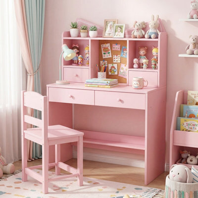 Gainoom Kids Pink Study Desk And Chair Set Student Writing Table With Chair Children Computer Workstation - image 1