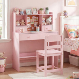 Gainoom Kids Pink Study Desk And Chair Set Student Writing Table With Chair Children Computer Workstation - thumbnail 3