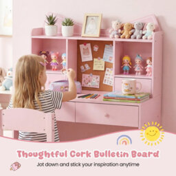 Gainoom Kids Pink Study Desk And Chair Set Student Writing Table With Chair Children Computer Workstation - thumbnail 5