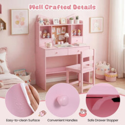 Gainoom Kids Pink Study Desk And Chair Set Student Writing Table With Chair Children Computer Workstation - thumbnail 4