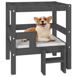 Berkfield Dog Bed Grey 55.5X53.5X60 Cm Solid Wood Pine - thumbnail 4