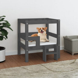 Berkfield Dog Bed Grey 55.5X53.5X60 Cm Solid Wood Pine - thumbnail 1
