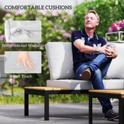 Outsunny 4 Seater Garden Corner Sofa Set With Removable Thick Cushions Teak - thumbnail 6