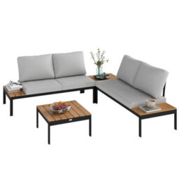 Outsunny 4 Seater Garden Corner Sofa Set With Removable Thick Cushions Teak - thumbnail 2