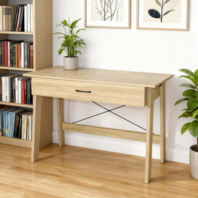 Home Source Winston 1 Full-Width Drawer Oak Effect Home Office Computer Writing Desk - image 1