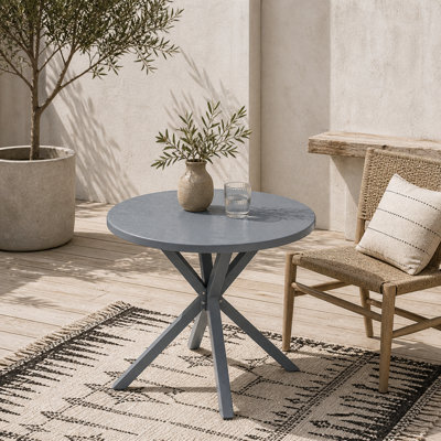 Wyld Haus Revafa 85Cm Round Metal Garden Dining Table With Wood-Effect Top - Dark Grey - image 1
