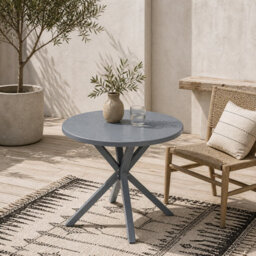 Wyld Haus Revafa 85Cm Round Metal Garden Dining Table With Wood-Effect Top - Dark Grey - thumbnail 1