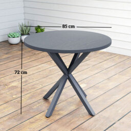 Wyld Haus Revafa 85Cm Round Metal Garden Dining Table With Wood-Effect Top - Dark Grey - thumbnail 3