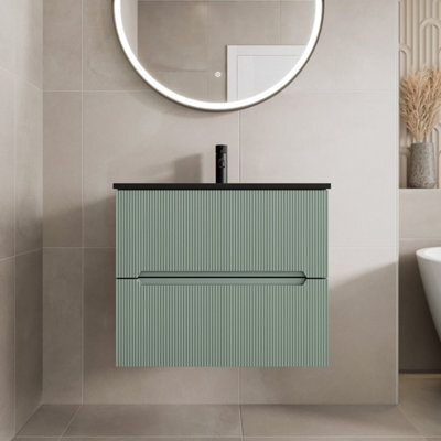 Affine 600mm Bathroom Cloakroom Vanity Unit Basin Wall Hung Furniture Soft Close Green - image 1