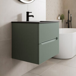 Affine 600mm Bathroom Cloakroom Vanity Unit Basin Wall Hung Furniture Soft Close Green - thumbnail 2