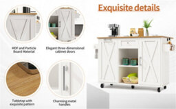 Abrihome Modern Kitchen Island With Built-In Bin Cabinet, Multifunctional Dining Table Storage, Extendable Serving Cart With Snack Shelves - thumbnail 5