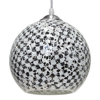 Long Life Lamps Company Globe Pendant Light Mosaic Glass Black And White Crackle Ceiling Lamp Shade H3012 - image 1