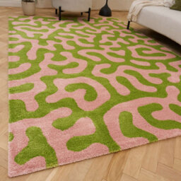 The Rugs Joli Green And Pink Abstract Doodle Rug Soft Dense Pile Easy To Clean And Pet Friendly For Living Rooms And Bedrooms - thumbnail 1