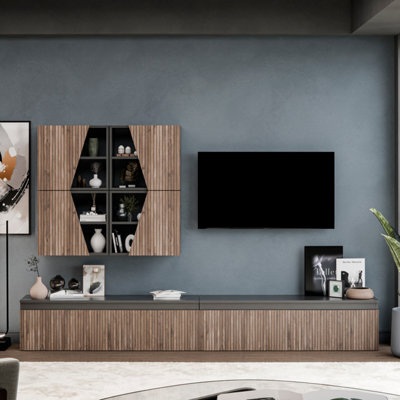 Decorotika Taj Moduler Modern Tv Unit Wall Mount Customizable Layout Black Alina - image 1