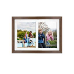 AK Frames 20X14 Walnut Classic Multi Photo Frame With White Mount - Holds 2 Apertures (2X) A4 Photos