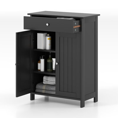 Costway Bathroom Floor Cabinet Freestanding Storage Organizer W/2 Doors-Black - image 1