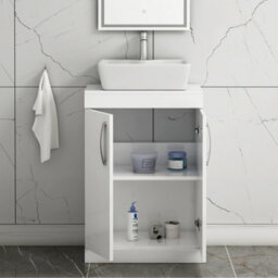 Royal Bathrooms 600mm Floor Standing Vanity Unit 2 Door Gloss White & Countertop Basin - Cube - thumbnail 3
